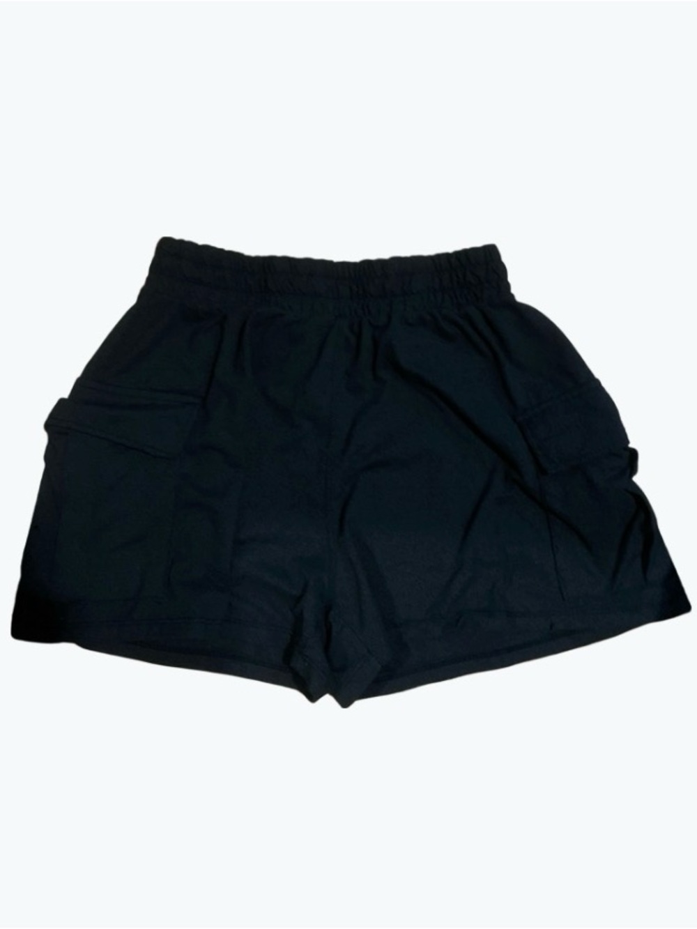 Black Elastic-Waist Casual Shorts